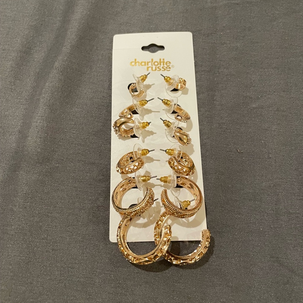 Brand New Charlotte Russe Assorted Design Gold Hoops 6 Piece Set